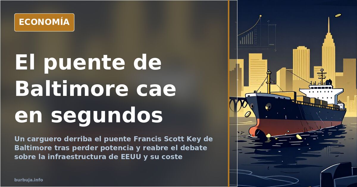 Gran carguero aproximándose al pilar del puente Francis Scott Key de Baltimore sobre el río Patapsco antes del colapso