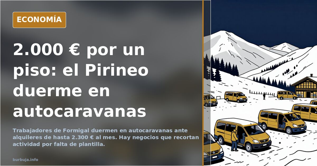 Autocaravanas aparcadas en el parquin de Formigal usadas como vivienda por trabajadores de la estación de esquí