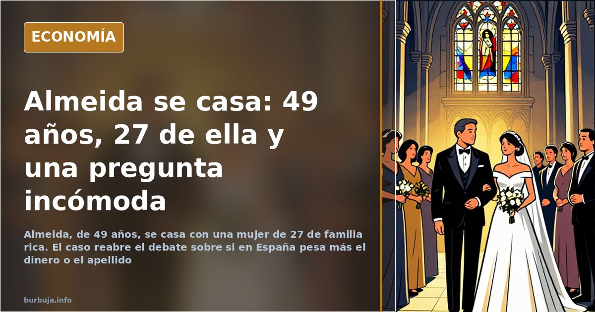 Ilustración editorial sobre la boda de Almeida y el peso del estatus social frente al dinero en España