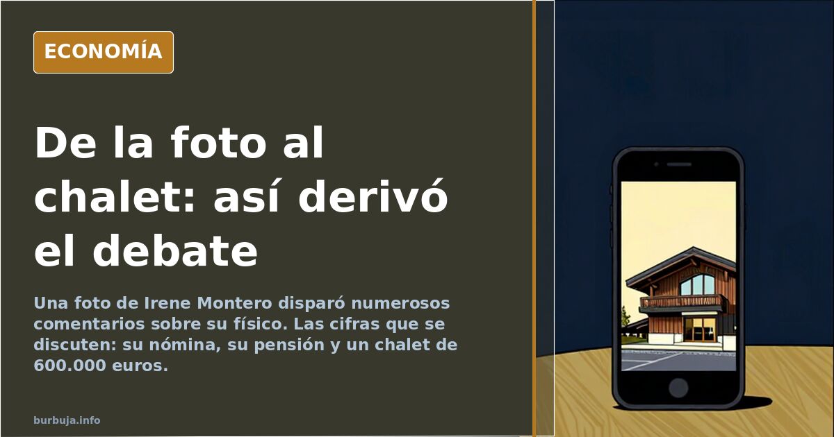 Retrato editorial de la política Irene Montero junto a columnas de cifras económicas