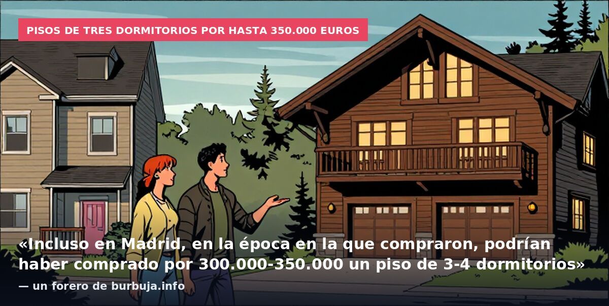 Pisos de tres dormitorios por hasta 350.000 euros: «Incluso en Madrid, en la época en la que compraron, podrían haber comprado por 300.000-350.000 un piso de 3-4 dormitorios» — un forero de burbuja.info