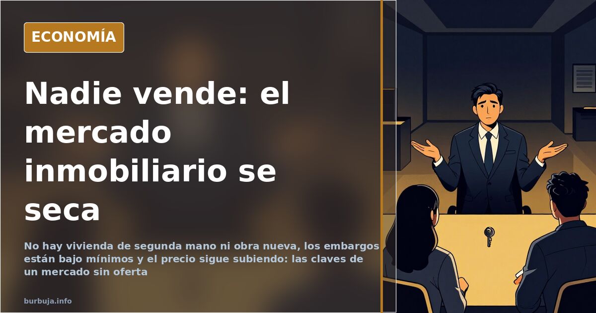 Escaparate de una agencia inmobiliaria con pocos anuncios de vivienda en venta y carteles de precios al alza