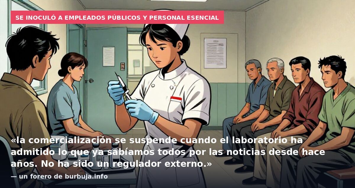 Se inoculó a empleados públicos y personal esencial: «la comercialización se suspende cuando el laboratorio ha admitido lo que ya sabíamos todos por las noticias desde hace años. No ha sido un regulador externo.» — un forero de burbuja.info