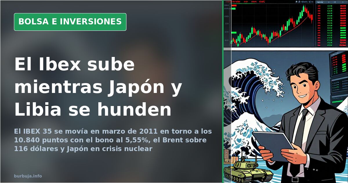 Gráfico de velas del IBEX 35 en marzo de 2011 con soportes y resistencias marcados en una pantalla de terminal financiero