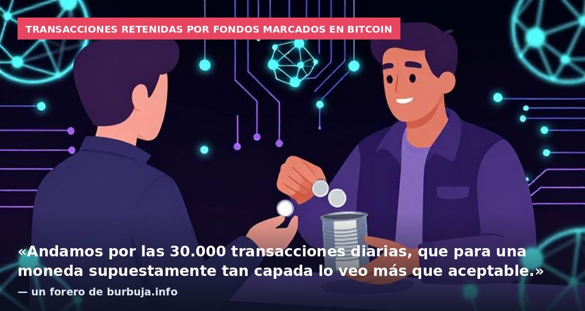 Transacciones retenidas por fondos marcados en Bitcoin: «Andamos por las 30.000 transacciones diarias, que para una moneda supuestamente tan capada lo veo más que aceptable.» — un forero de burbuja.info