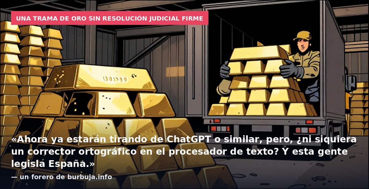 Una trama de oro sin resolución judicial firme: «Ahora ya estarán tirando de ChatGPT o similar, pero, ¿ni siquiera un corrector ortográfico en el procesador de texto? Y esta gente legisla España.» — un forero de burbuja.info