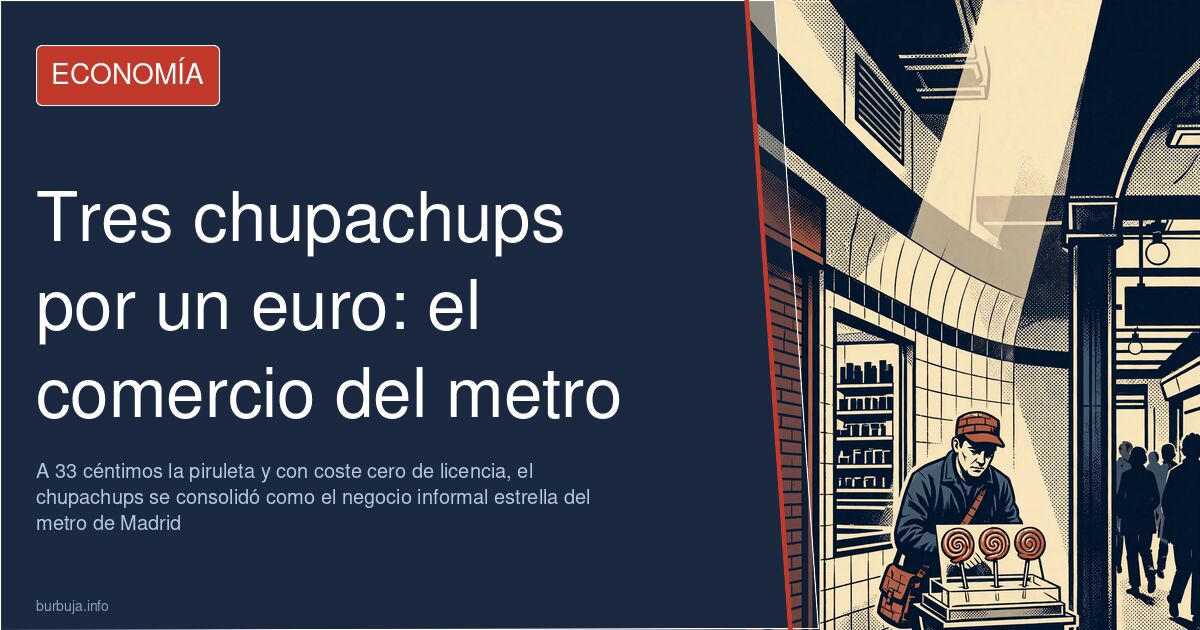 Vendedor ambulante ofreciendo chupachups en el andén del metro de Madrid, ejemplo de venta ambulante y economía informal