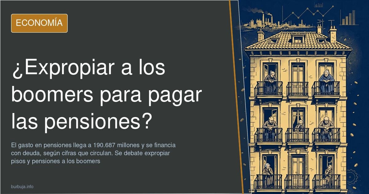Ilustración editorial sobre el reparto intergeneracional de pensiones y vivienda en España