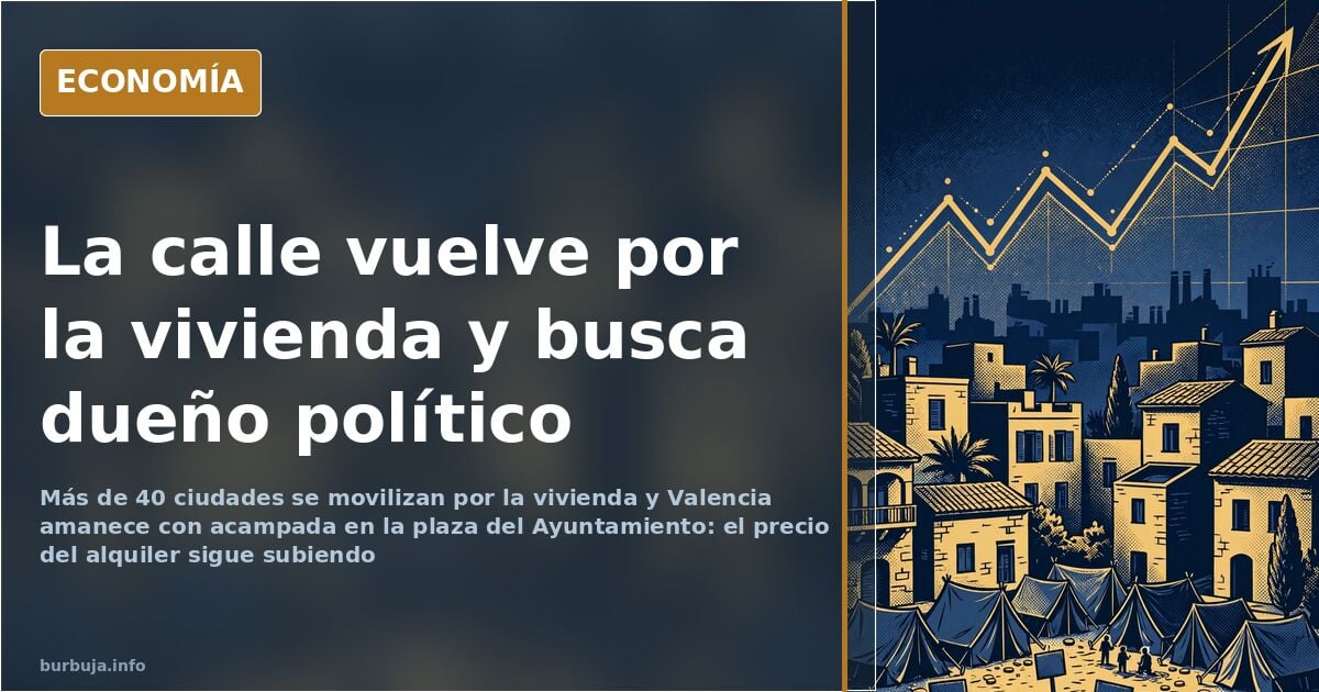 Tiendas de campaña en la plaza del Ayuntamiento de Valencia durante la acampada por la vivienda y el precio del alquiler