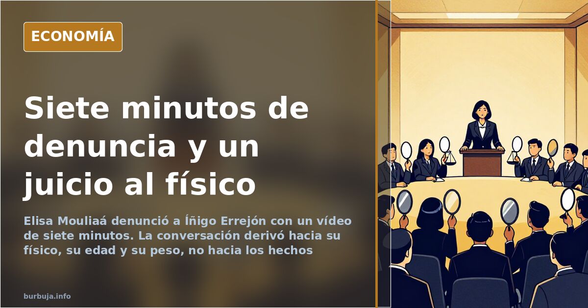 Ilustración editorial de un plató con una pantalla que muestra la entrevista de Elisa Mouliaá y una mesa vacía