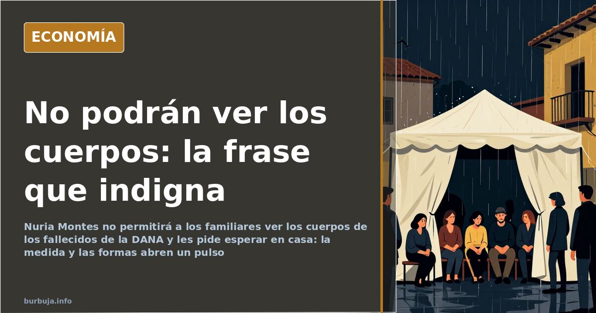 Puerta cerrada de un depósito con flores y siluetas de familiares esperando, ilustración editorial azul marino y dorado