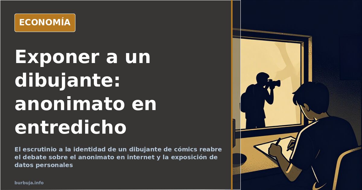 Ilustración editorial de un rostro desenfocado tras una pantalla con viñetas de cómic, símbolo del anonimato en internet