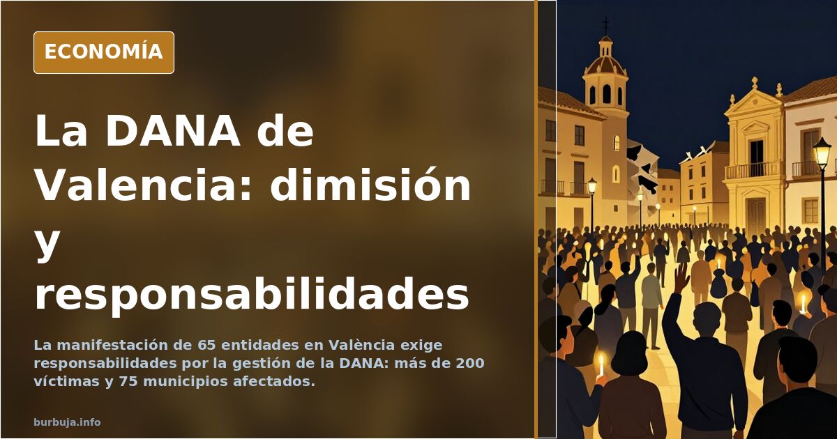 Manifestación en València contra la gestión de la DANA con pancarta de cabecera y carteles camino del Palau de la Generalitat