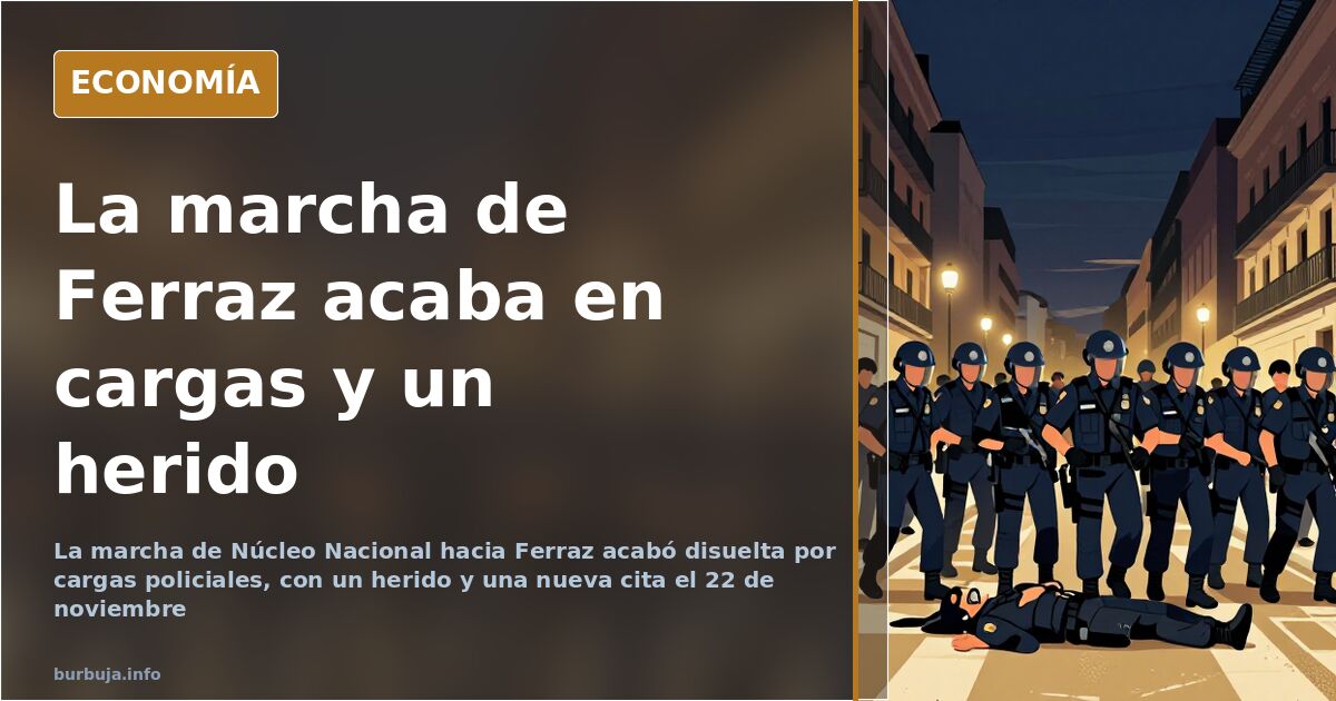 Manifestantes de la marcha convocada por Núcleo Nacional avanzando hacia la sede socialista de Ferraz