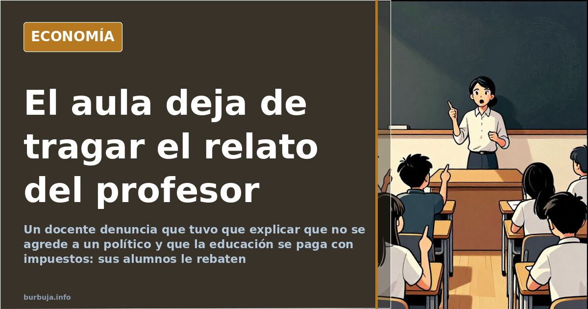 Pizarra de un aula con tizas y sillas apiladas, ilustración sobre docencia y el relato oficial en las aulas