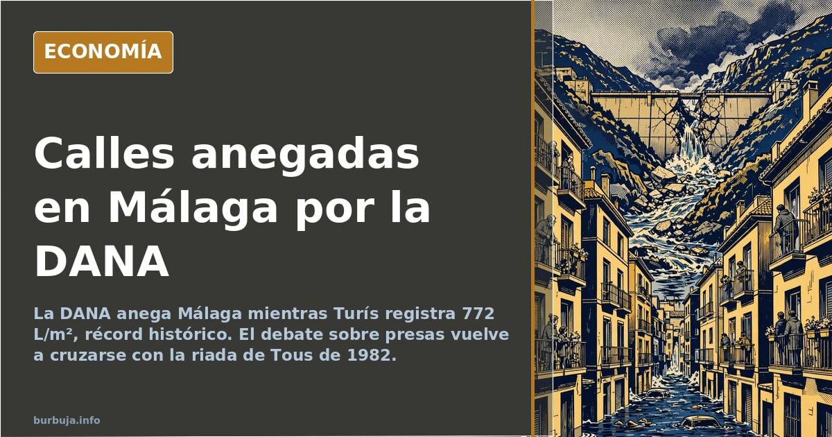 Calle anegada de Málaga con el agua cubriendo la calzada junto a los edificios tras la DANA