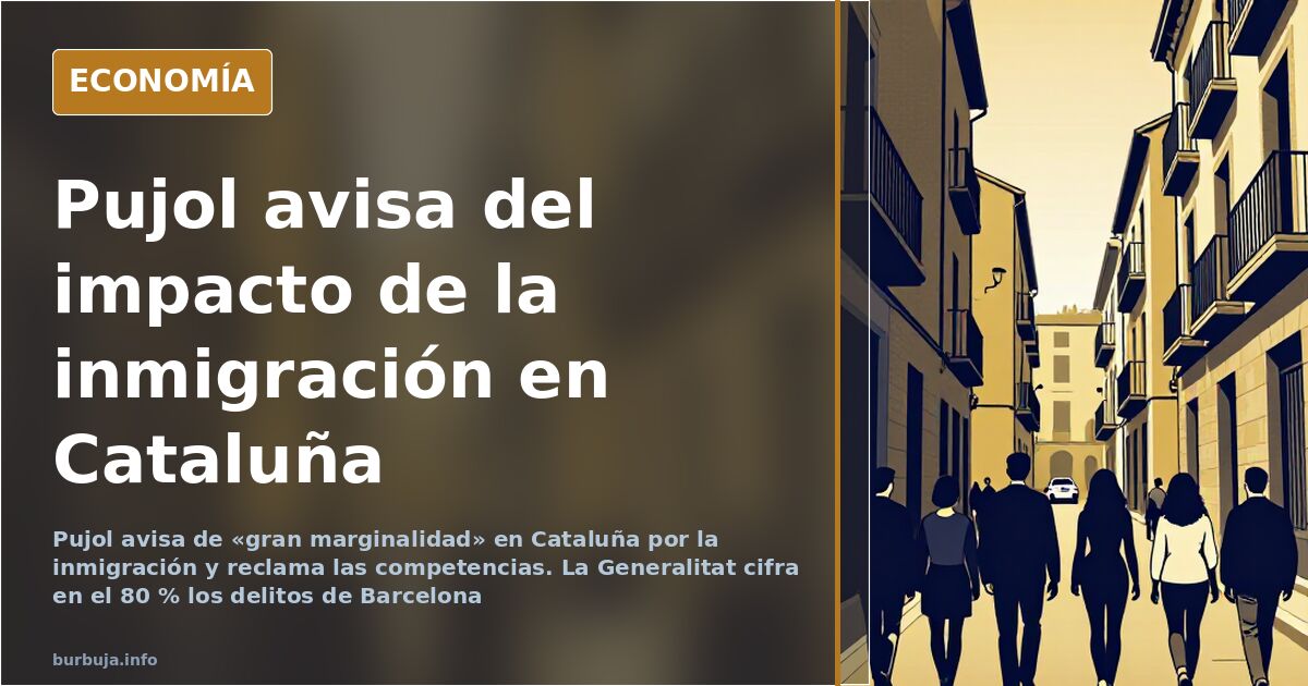 Ilustración editorial de una senyera catalana junto a un gráfico demográfico sobre inmigración en Cataluña