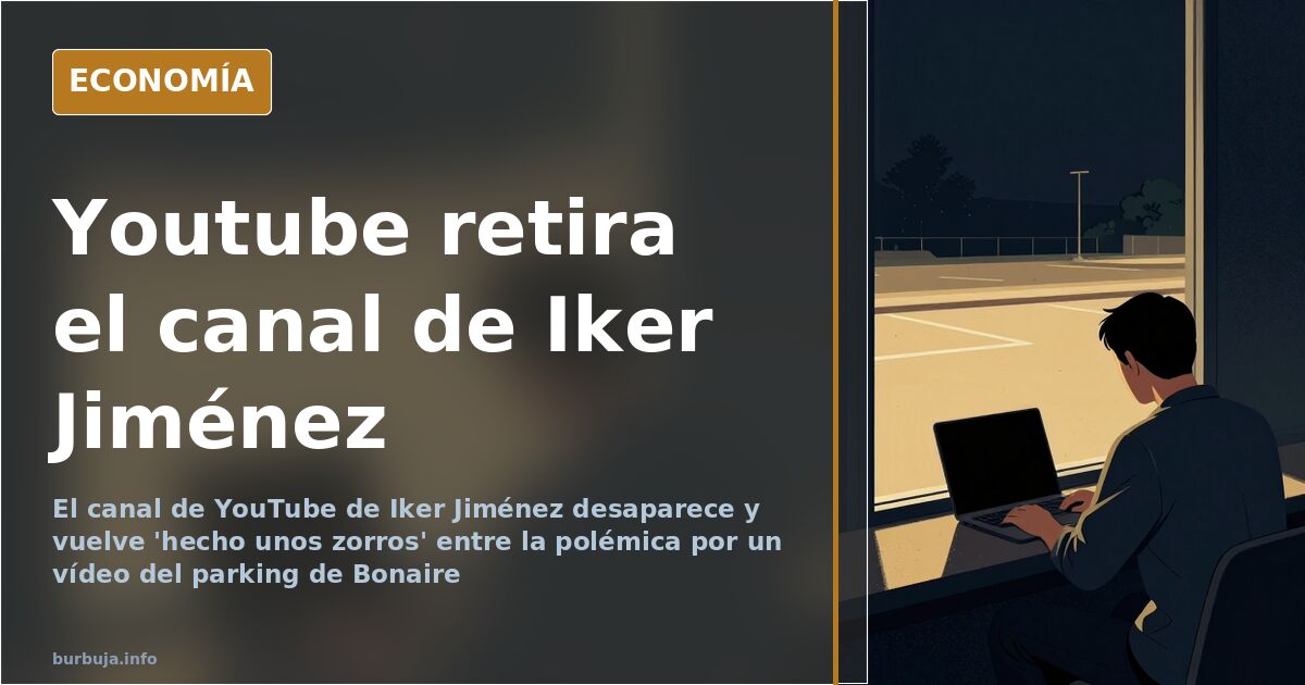Ilustración editorial de un canal de YouTube bloqueado con el nombre de Iker Jiménez y un símbolo de reproducción apagado