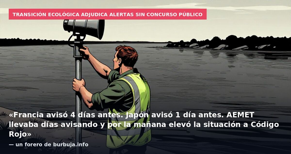 Transición Ecológica adjudica alertas sin concurso público: «Francia avisó 4 días antes. Japón avisó 1 día antes. AEMET llevaba días avisando y por la mañana elevó la situación a Código Rojo» — un forero de burbuja.info