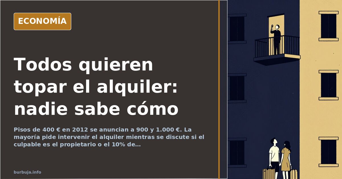 Fachada de un edificio de viviendas con carteles de alquiler y precios en un barrio español