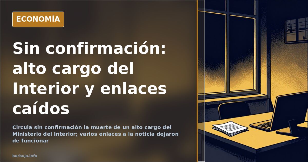 Fachada del Ministerio del Interior junto a una pantalla de ordenador con un aviso de página no encontrada