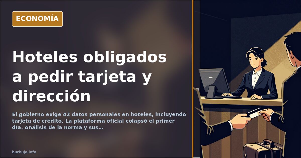 Plano detalle de una recepción de hotel con pila de formularios y un ordenador mostrando el portal ses.hospedajes caído