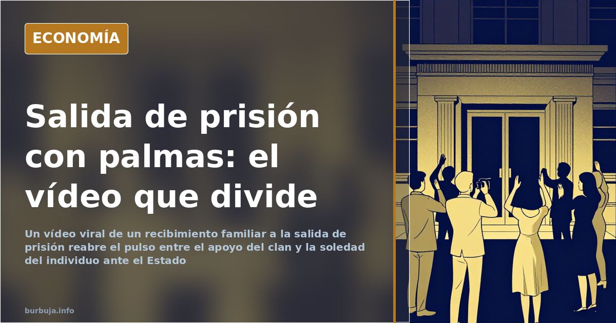 Familiares esperando con palmas y gestos de alegría a las puertas de un centro penitenciario en un recibimiento grabado en ví