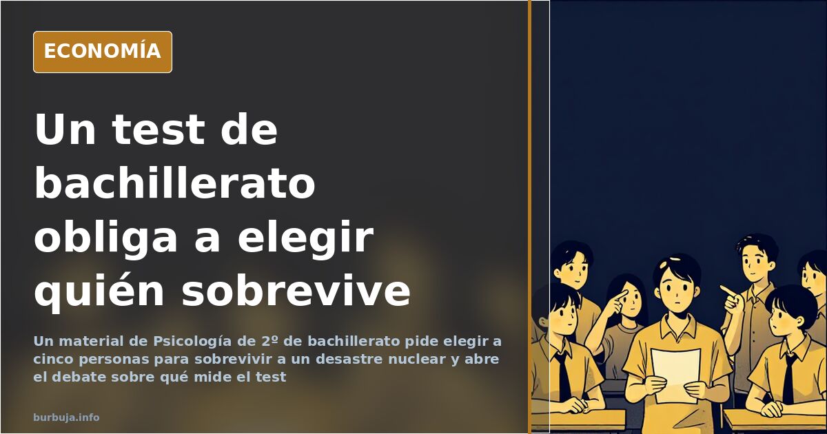 Ilustración sobria de un refugio antinuclear y cinco plazas en la prueba de psicología de 2º de bachillerato
