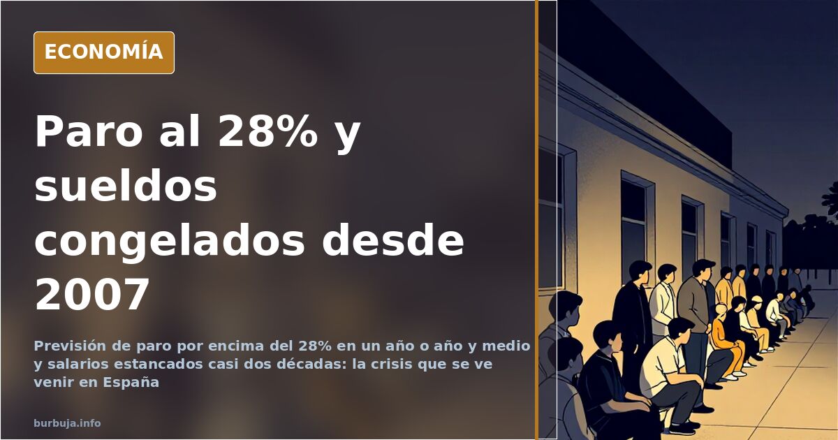 Gráfico de desempleo en España junto a carteles de alquiler y vivienda en el escaparate de una inmobiliaria