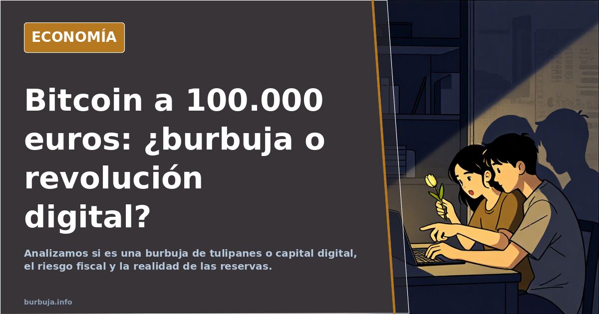 Gráfico de Bitcoin alcanzando 100.000 euros con gráficos de bolsa al fondo