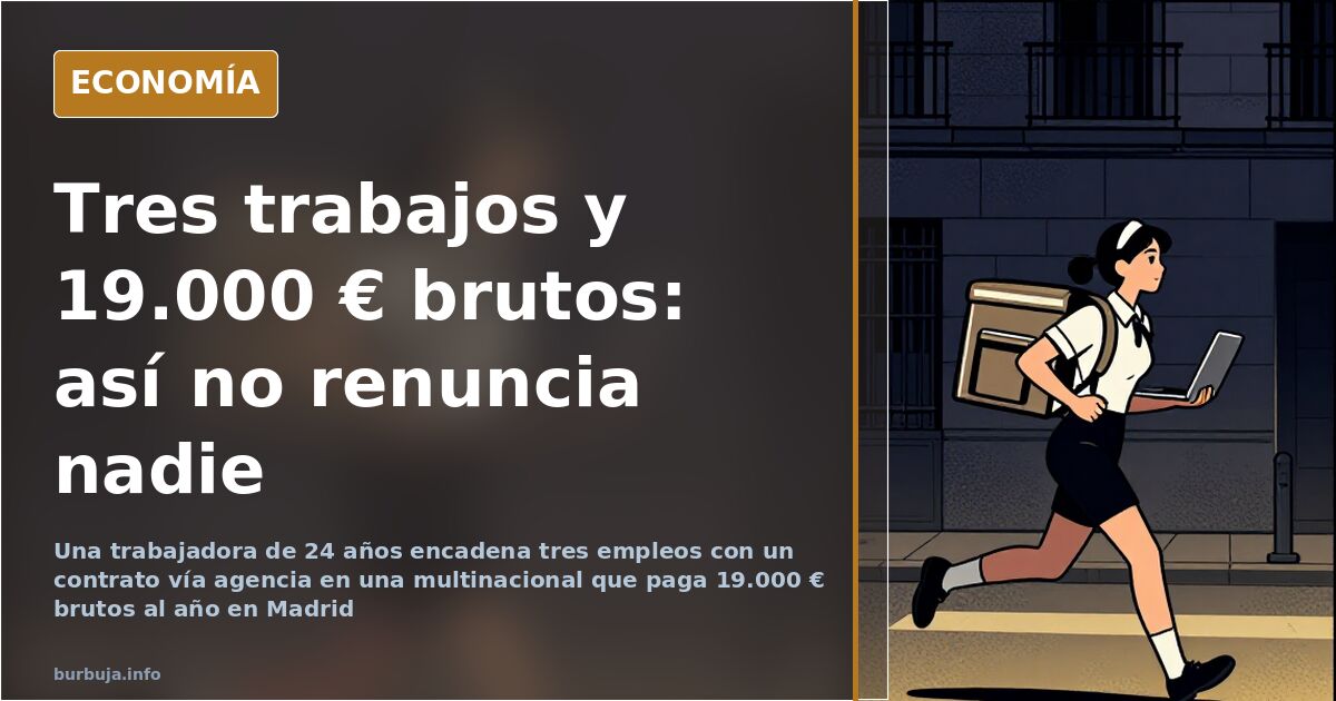 Joven con tres nóminas sobre la mesa frente a un calendario de turnos, ilustración sobre la gran renuncia en España