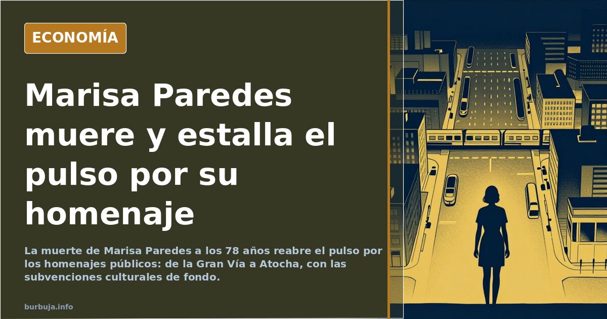 Ilustración en azul marino y dorado de una actriz veterana junto a un callejero y el nombre de Marisa Paredes