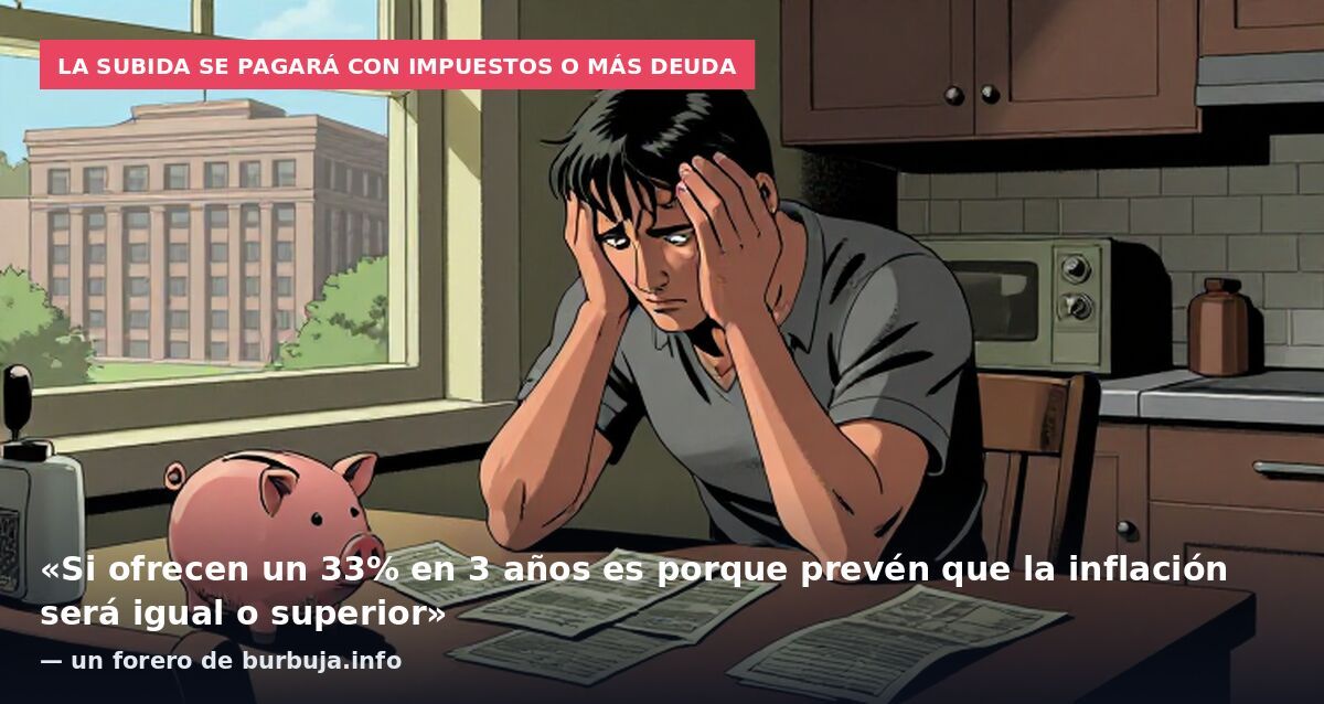La subida se pagará con impuestos o más deuda: «Si ofrecen un 33% en 3 años es porque prevén que la inflación será igual o superior» — un forero de burbuja.info