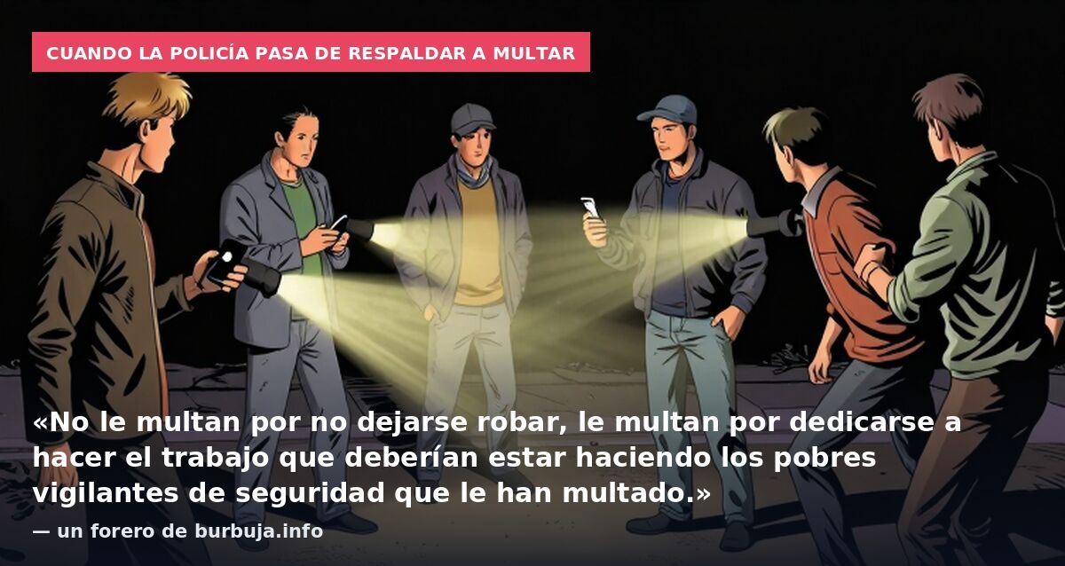 Cuando la policía pasa de respaldar a multar: «No le multan por no dejarse robar, le multan por dedicarse a hacer el trabajo que deberían estar haciendo los pobres vigilantes de seguridad que le han multado.» — un forero de burbuja.info