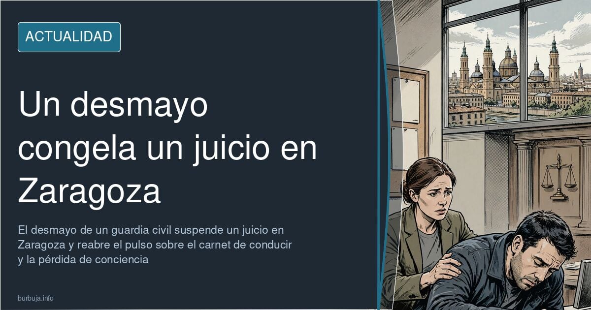 Sala de vistas de la Audiencia de Zaragoza con un juicio suspendido tras el desmayo de un guardia civil