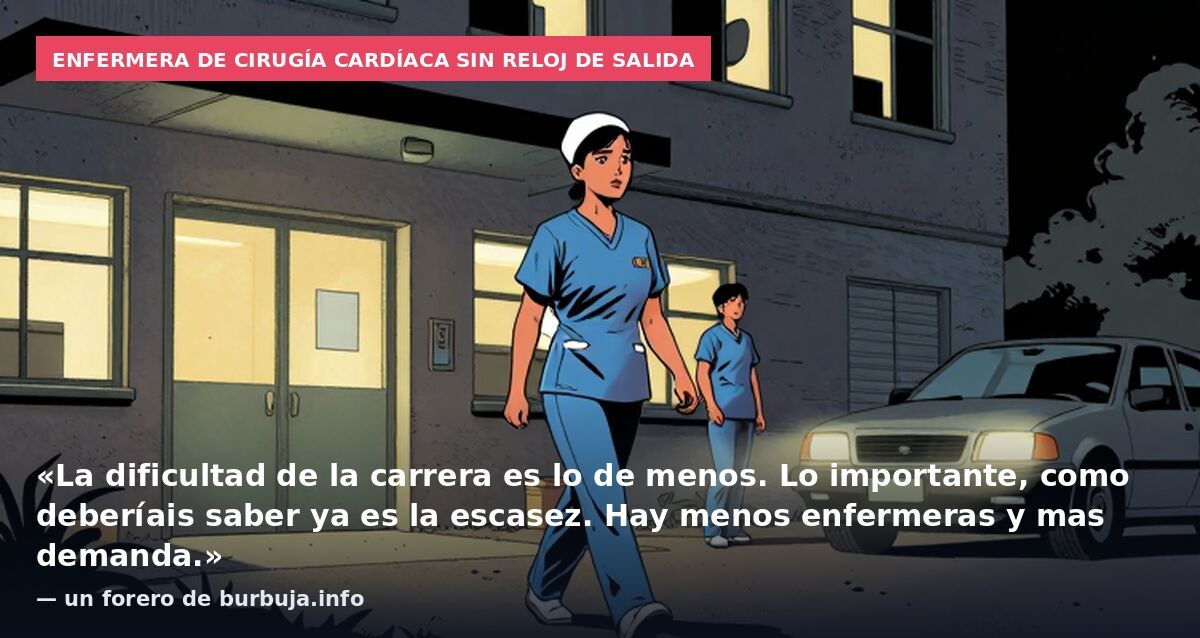Enfermera de cirugía cardíaca sin reloj de salida: «La dificultad de la carrera es lo de menos. Lo importante, como deberíais saber ya es la escasez. Hay menos enfermeras y mas demanda.» — un forero de burbuja.info