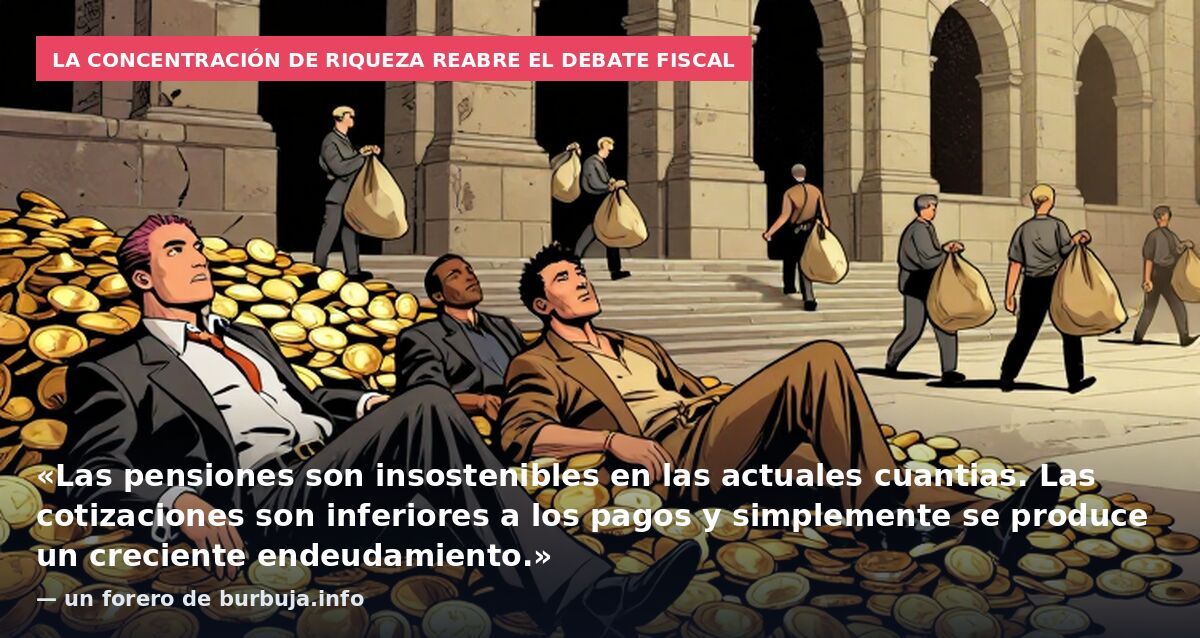La concentración de riqueza reabre el debate fiscal: «Las pensiones son insostenibles en las actuales cuantias. Las cotizaciones son inferiores a los pagos y simplemente se produce un creciente endeudamiento.» — un forero de burbuja.info