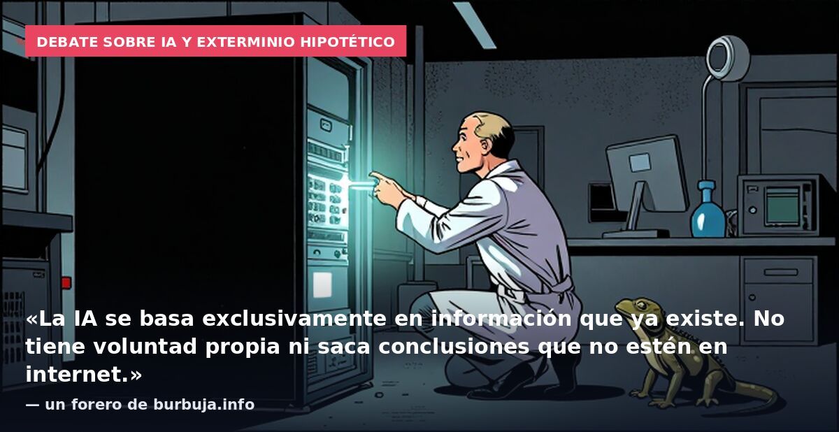 Debate sobre IA y exterminio hipotético: «La IA se basa exclusivamente en información que ya existe. No tiene voluntad propia ni saca conclusiones que no estén en internet.» — un forero de burbuja.info