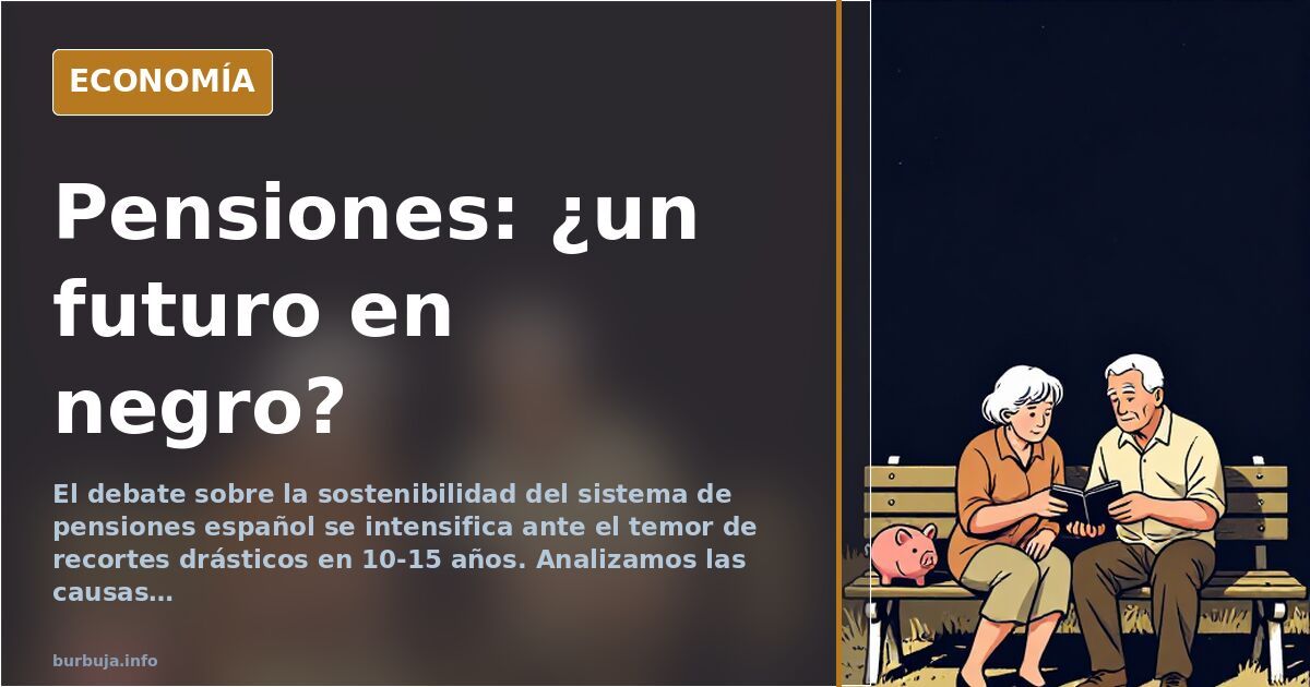 Ilustración conceptual de una persona mayor mirando un gráfico de pensiones a la baja, con un fondo de deuda pública