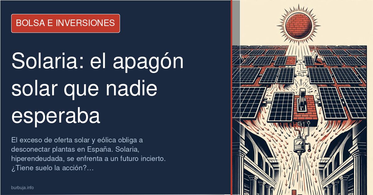 Paneles solares en un campo con atardecer, representando el exceso de energía renovable que satura la red