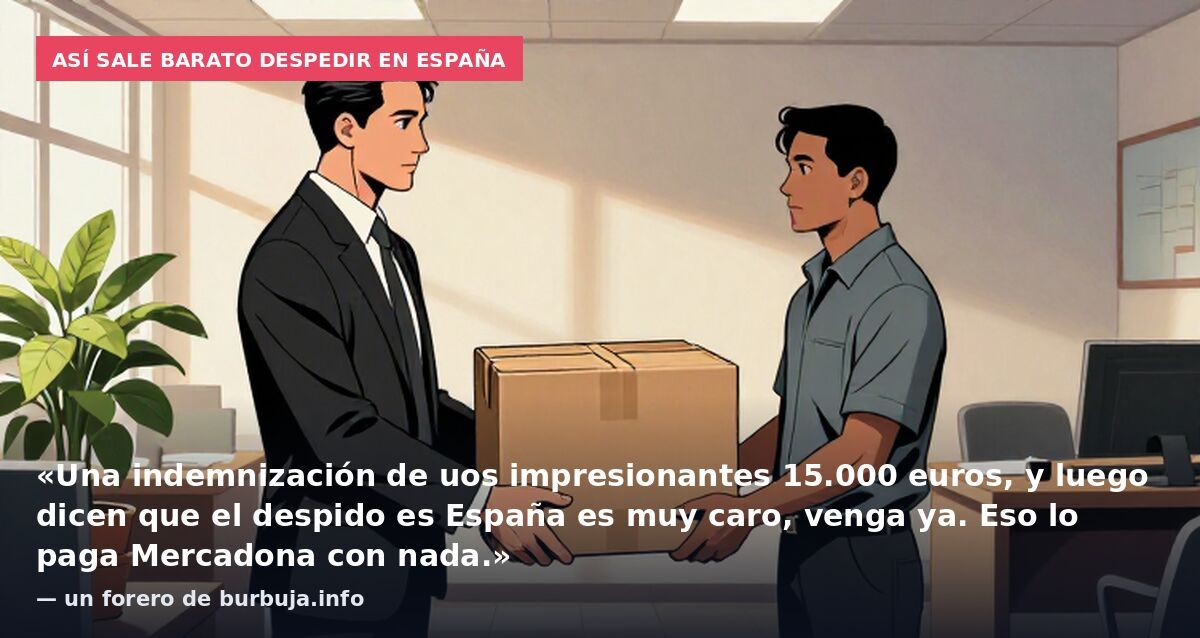 Así sale barato despedir en España: «Una indemnización de uos impresionantes 15.000 euros, y luego dicen que el despido es España es muy caro, venga ya. Eso lo paga Mercadona con nada.» — un forero de burbuja.info