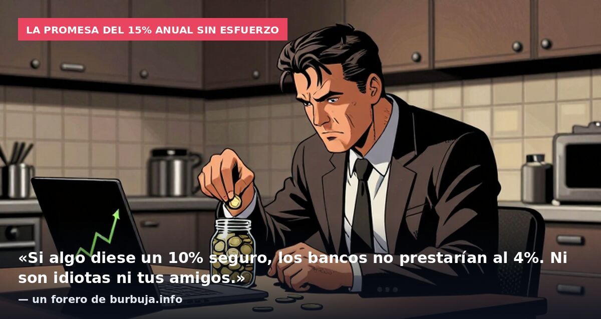 La promesa del 15% anual sin esfuerzo: «Si algo diese un 10% seguro, los bancos no prestarían al 4%. Ni son idiotas ni tus amigos.» — un forero de burbuja.info