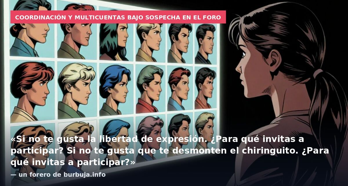 Coordinación y multicuentas bajo sospecha en el foro: «Si no te gusta la libertad de expresión. ¿Para qué invitas a participar? Si no te gusta que te desmonten el chiringuito. ¿Para qué invitas a participar?» — un forero de burbuja.info
