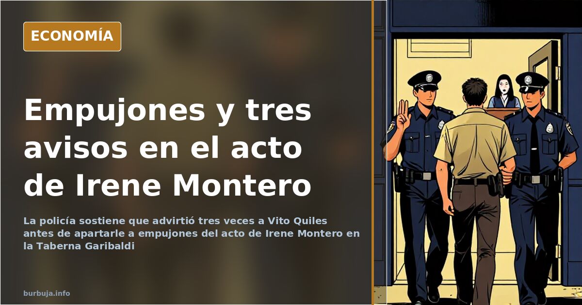 Agentes de policía y público en el exterior de la Taberna Garibaldi durante la presentación del libro de Irene Montero