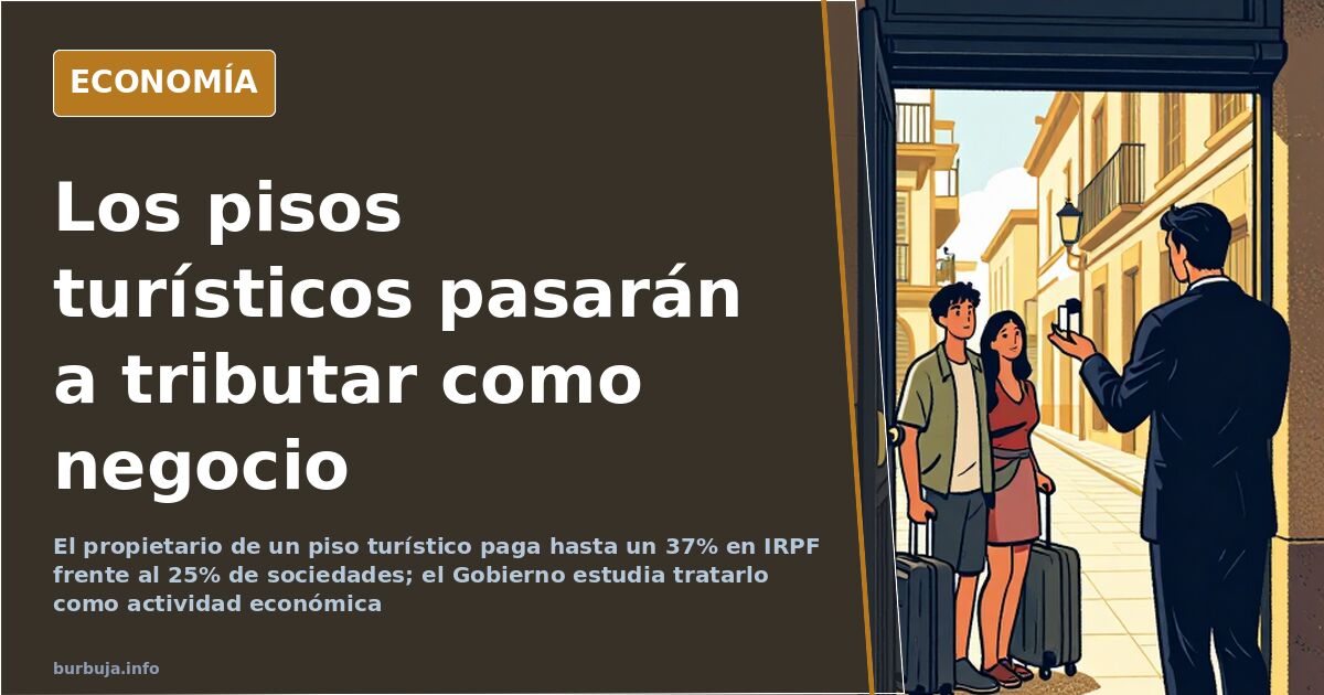 Edificio residencial con un cartel de alquiler turístico en la fachada y maletas de viajeros en la puerta, en azul marino y d