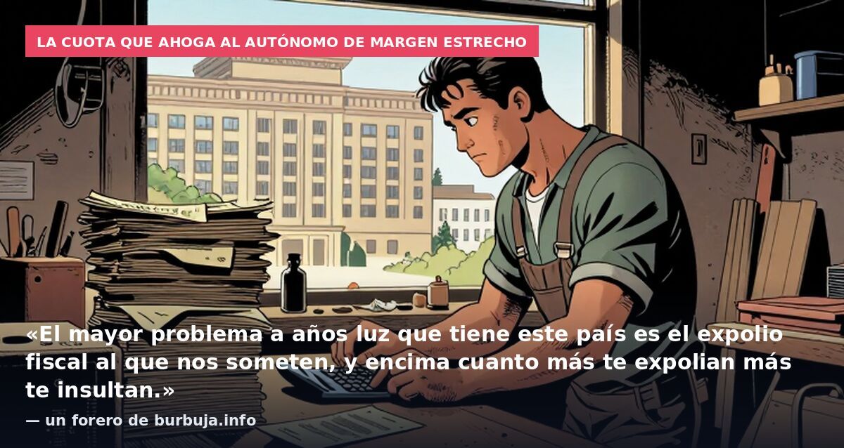 La cuota que ahoga al autónomo de margen estrecho: «El mayor problema a años luz que tiene este país es el expolio fiscal al que nos someten, y encima cuanto más te expolian más te insultan.» — un forero de burbuja.info