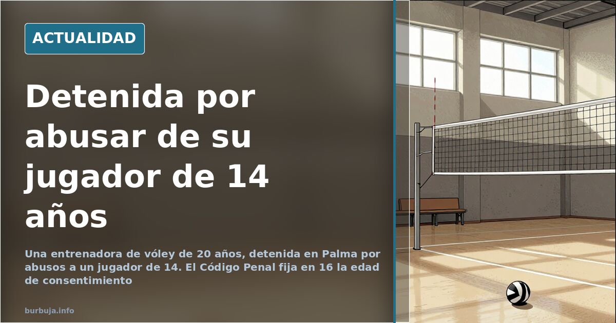 Red de voleibol y balón en una pista cubierta, ilustración del caso de la entrenadora detenida por abusos a un menor