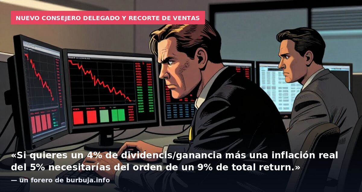 Nuevo consejero delegado y recorte de ventas: «Si quieres un 4% de dividencis/ganancia más una inflación real del 5% necesitarías del orden de un 9% de total return.» — un forero de burbuja.info