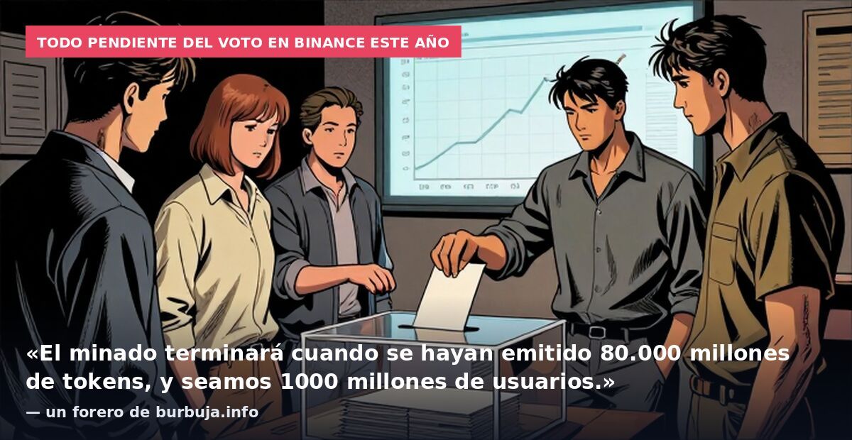 Todo pendiente del voto en Binance este año: «El minado terminará cuando se hayan emitido 80.000 millones de tokens, y seamos 1000 millones de usuarios.» — un forero de burbuja.info