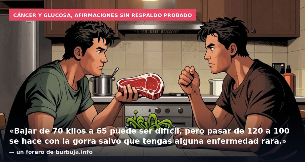Cáncer y glucosa, afirmaciones sin respaldo probado: «Bajar de 70 kilos a 65 puede ser difícil, pero pasar de 120 a 100 se hace con la gorra salvo que tengas alguna enfermedad rara.» — un forero de burbuja.info
